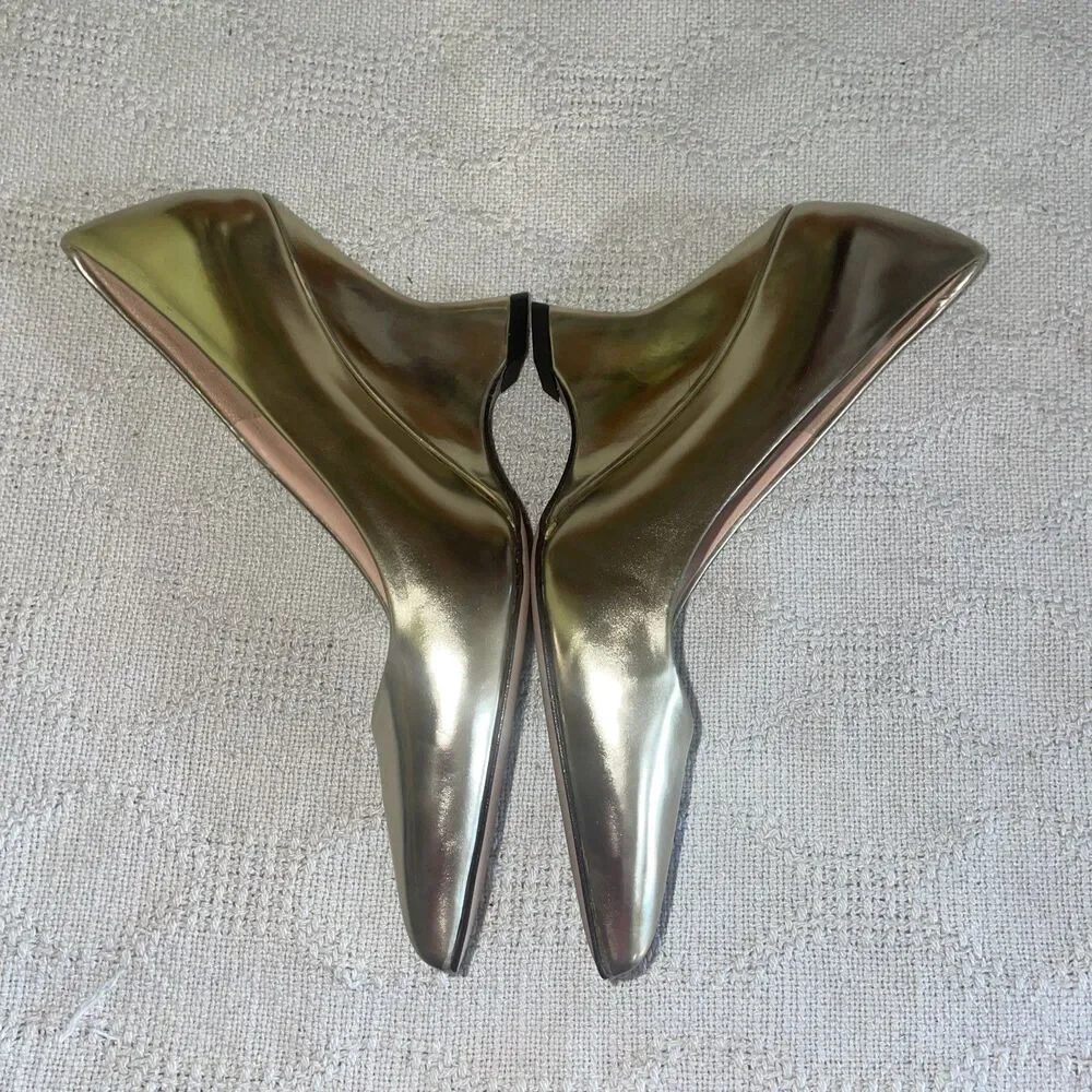 J. Crew Italy Women’s Wedge Heels Size 6 M Gold Metallic Going Out Party Fun